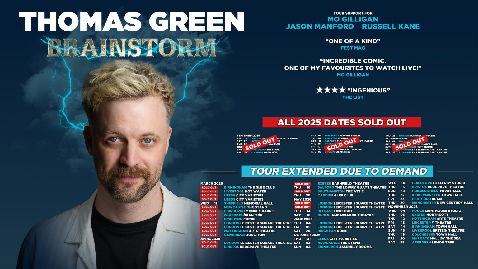 Thomas Green image with artwork showing tour dates