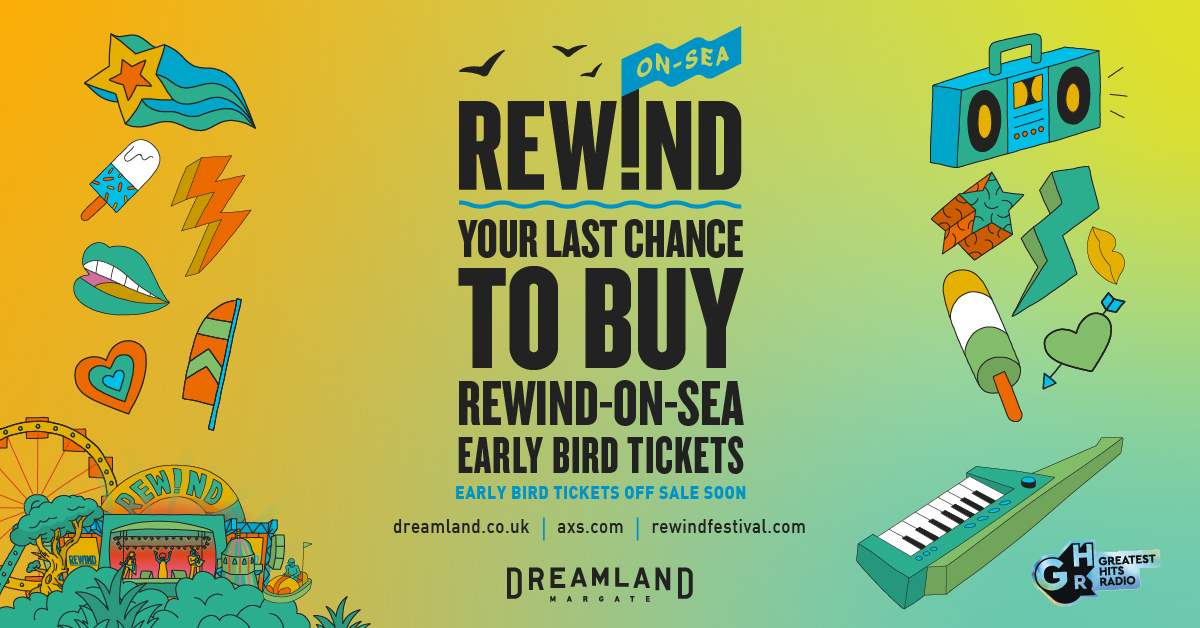 Rewind On Sea last change to buy early bird tickets with graphics